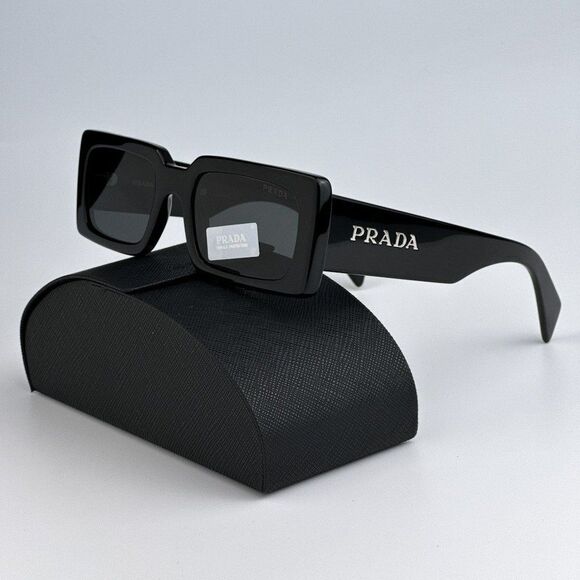 NEW Prada PRA07S 1AB5S0 Black Dark Grey Cat Eye Rectangle Sunglasses PR A07S - Picture 2 of 12